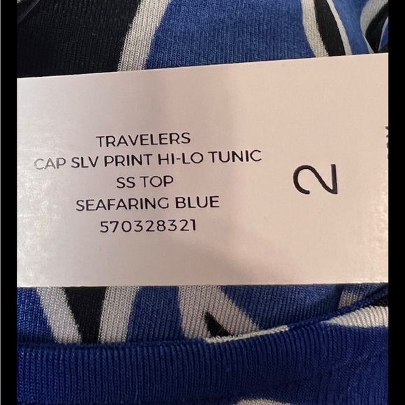 CHICOS Travelers NWT Seafaring Blue Tunic Cap Print Dress Shift Sz 12 14 - Picture 7 of 8